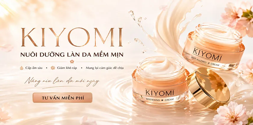 banner KIYOMI nuôi dưỡng làn da mềm mịn với kem ngày và kem đêm KIYOMI