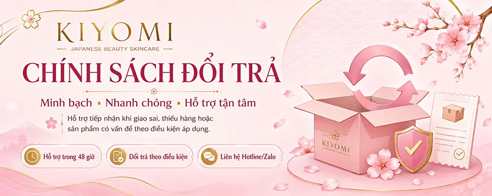 Banner chính sách đổi trả sản phẩm minh bạch của mỹ phẩm KIYOMI