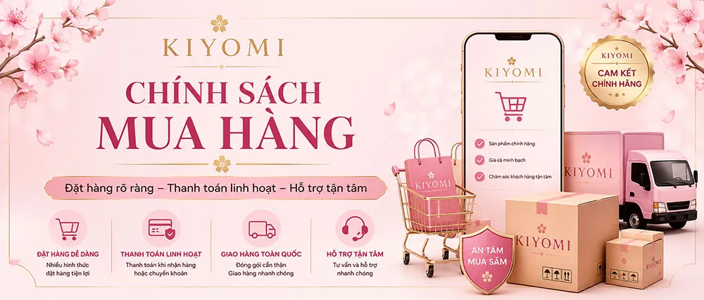 Banner chính sách mua hàng và thanh toán linh hoạt của mỹ phẩm KIYOMI