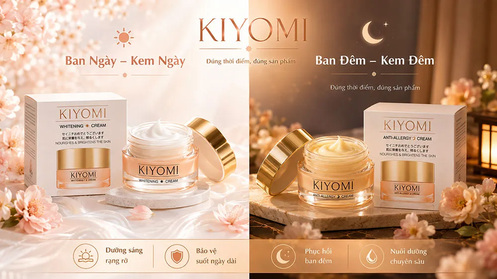 Bộ đôi kem ngày và kem đêm KIYOMI hỗ trợ chăm sóc da toàn diện